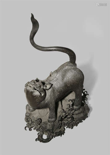 A BRONZE INCENSE BURNER MODELLED AS A TIGER 18TH/19TH CENTURY The stubby-looking feline standing