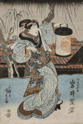 THREE JAPANESE WOODBLOCK PRINTS, UKIYO-E EDO AND MEIJI PERIODS By Toyokuni III (1786-1865), one with