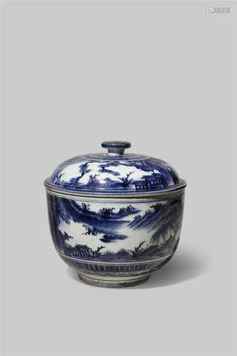 A JAPANESE KO-IMARI BLUE AND WHITE TUREEN AND LID C.1690 Decorated in underglaze blue with a