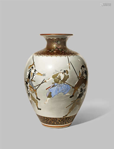 A LARGE JAPANESE VASE MEIJI 1868-1912 The bulbous body finely decorated with a continuous scene of