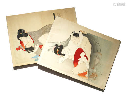 TWO JAPANESE ALBUMS OF EROTIC WOODBLOCK PRINTS, SHUNGA MEIJI 1868-1912 Both by Tomioka Eisen (1864-