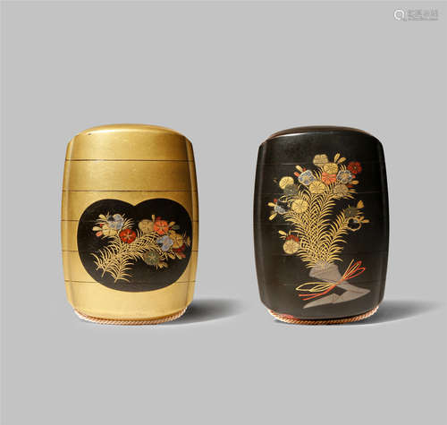 A JAPANESE FIVE-CASE INRO MEIJI 1868-1912 Decorated in red, gold and silver takaramaki-e with a