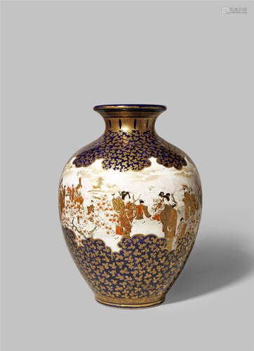 A JAPANESE SATSUMA VASE BY KINKOZAN MEIJI 1868-1912 The ovoid body densely decorated with a