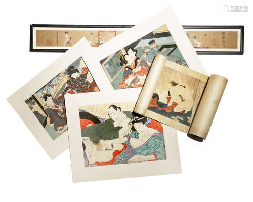 A SMALL COLLECTION OF EROTIC PAPER EPHEMERA, SHUNGA 19TH/20TH CENTURIES Including three Japanese