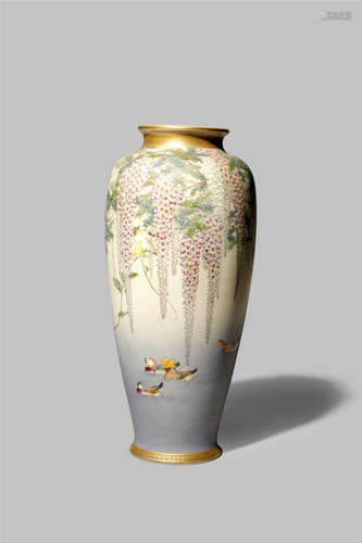 A JAPANESE SATSUMA VASE BY KINKOZAN MEIJI 1868-1912 The tall body finely painted with a continuous