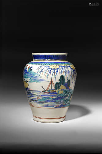 A GOOD JAPANESE KAKIEMON VASE C.1680 The ovoid body decorated in iron-red, yellow, green, blue and