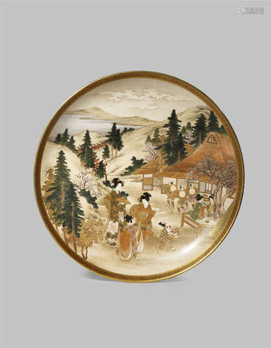 A JAPANESE SATSUMA DISH MEIJI 1868-1912 The well decorated with beauties and children in a