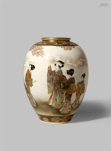 A GOOD JAPANESE SATSUMA VASE BY RYOZAN MEIJI 1868-1912 The ovoid body with a short everted neck,