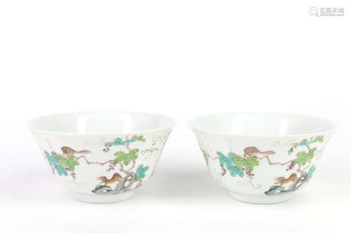 Pair of Chinese Famille-Rose Porcelain Cups