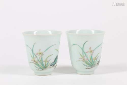 Pair of Chinese Famille-Rose Porcelain Cups