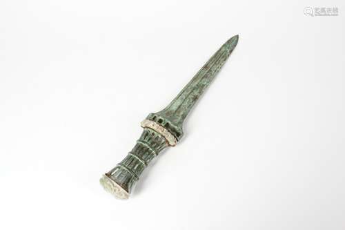 A Chinese Bronze Short Sword with Carved Jade Decoration