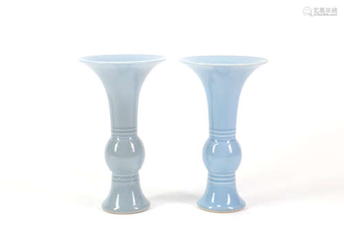 Pair of Chinese Light Blue Glazed Porcelain Vases