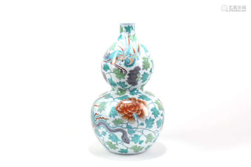 A Chinese Famille-Rose Double-Gourd Porcelain Vase