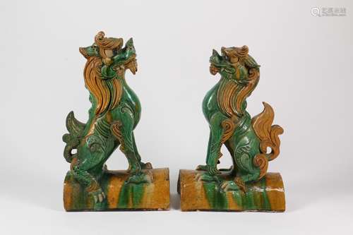 Pair of Chinese Glazed Porcelain Foo Dogs