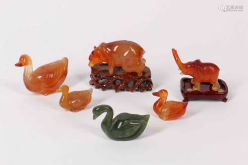 Group of Six Agate Animal Decoration