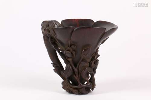 A Chinese Carved Wood Cup