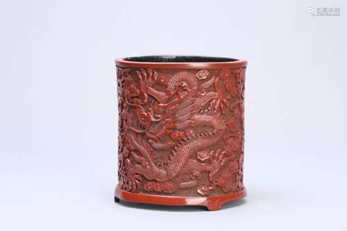 A Chinese Carved Lacquerware Brush Pot