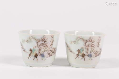 Pair of Chinese Famille-Rose Porcelain Cups