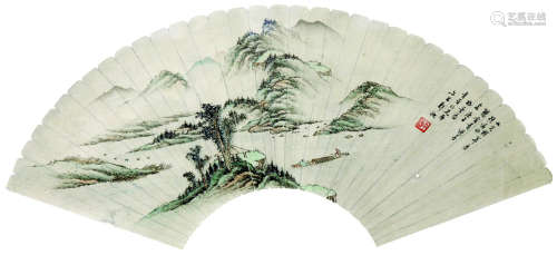 郑午昌 山水扇面 纸本镜框