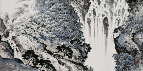 CHINESE SCROLL PAINTING OF WATERFALL