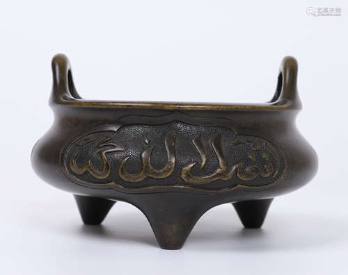 CHINESE BRONZE TRIPLE FEET ROUND CENSER