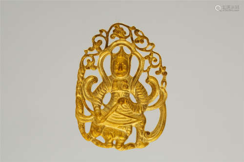 CHINESE ANCIENT PURE GOLD BUDDHIST PLAQUE