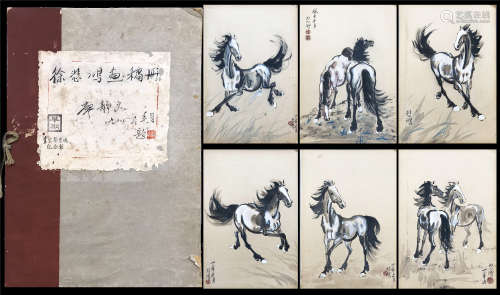 SIX PAGES OF CHINESE ALBUM PAINTING OF HORSE