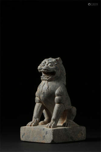 CHINESE STONE CARVED SEATED LION TANG DYNASTY