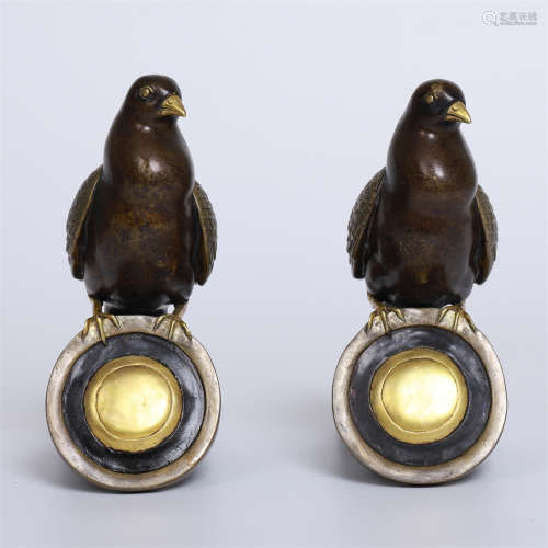 PAIR OF CHINESE GILT BRONZE DOVES