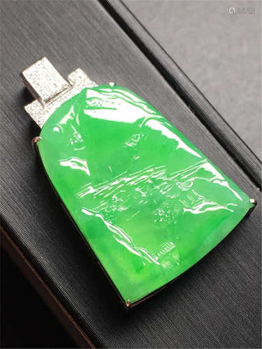 18K WHITE DIAMOND GOLD NATURAL JADEITE PLAQUE