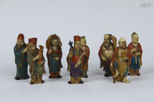 EIGHT CHINESE SOAPSTONE STANDING FIGURES
