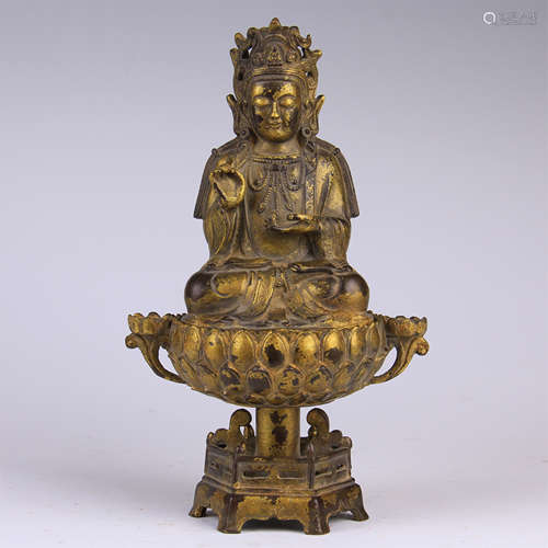 CHINESE GILT BRONZE SEATED GUANYIN