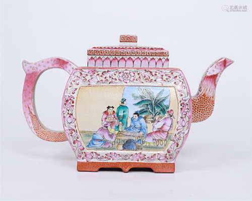 CHINESE ENAMLE FIGURES TEA POT