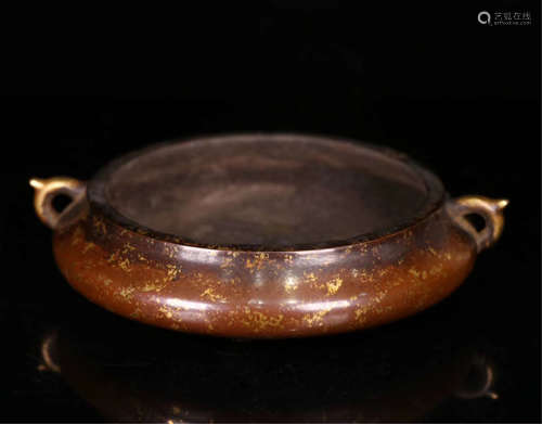 CHINESE PARTLY GILT BRONZE ROUND CENSER