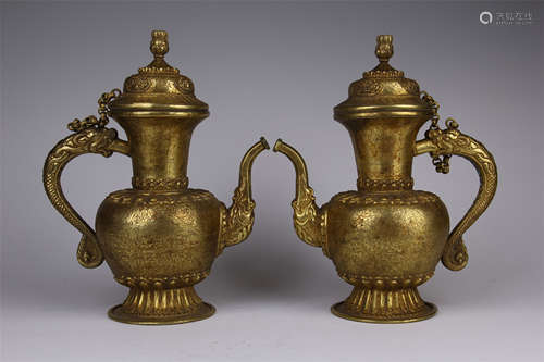 PAIR OF CHINESE GILT BRONZE KETTLES