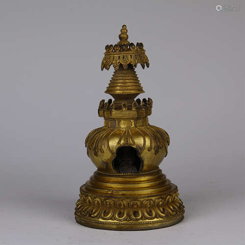 CHINESE GILT BRONZE BUUDHIST NICHE TOWER