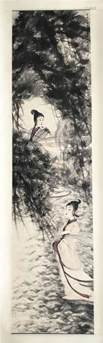 CHINESE SCROLL PAINTING OF BEAUTY BY RIVER