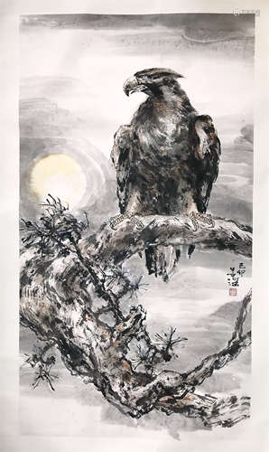 CHINESE SCROLL PAINTING OF EAGLE ON PINE