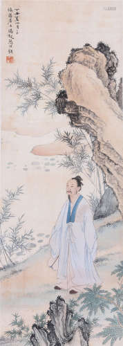 CHINESE SCROLL PAINTING OF MEN IN MOUNTAIN
