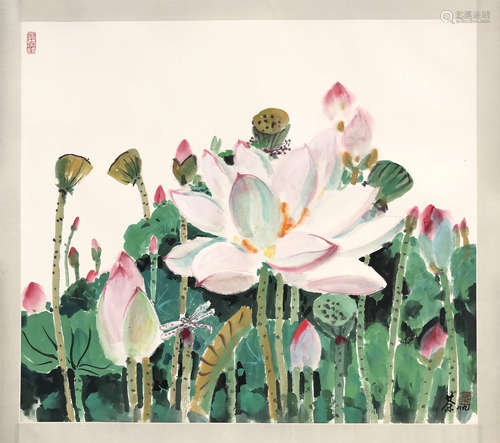 CHINESE SCROLL PAINTING OF LOTUS