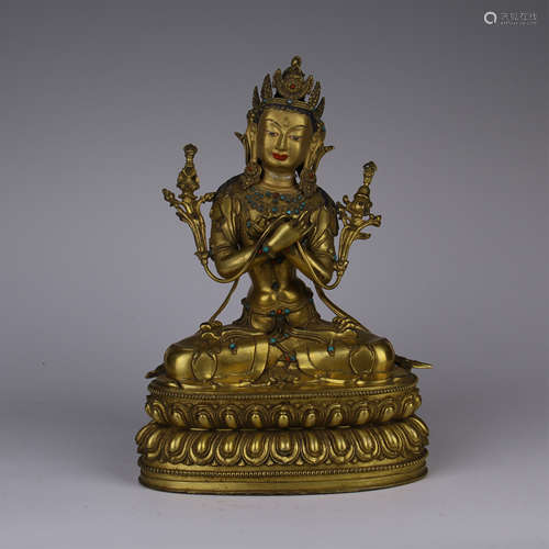 CHINESE GILT BRONZE SEATED GUANYIN