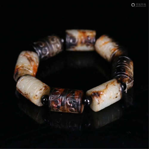 CHINESE NEPHRITE BEAD BRACELET