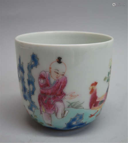 CHINESE PORCELAIN FAMILLE ROSE BOY PLAYING CUP