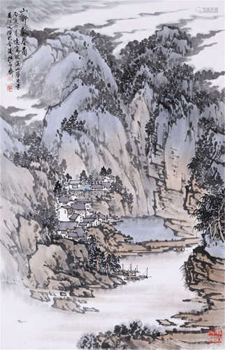 CHINESE SCROLL PAINTING OF MOUNTAIN VIEWS WITH PUBLICATION