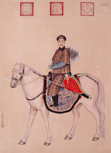 CHINESE SCROLL PAINTING OF WARRIOR ON HORSE