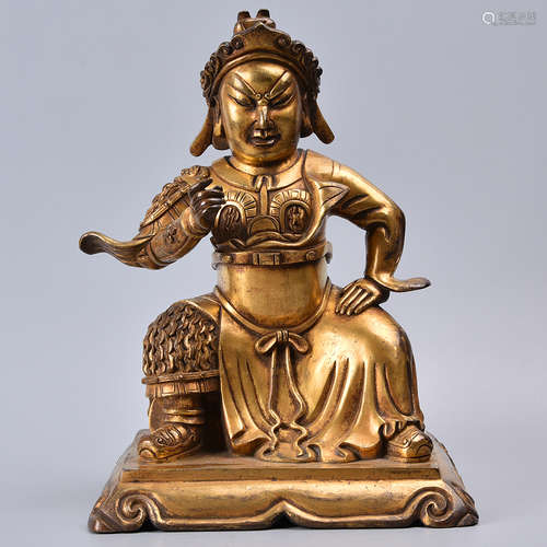 CHINESE GILT BRONZE FIGURE OF GUANDI