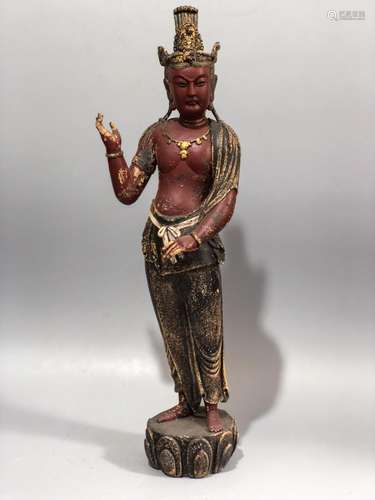 CHINESE POLYCHROME WOODEN FIGURE OF GUANYIN