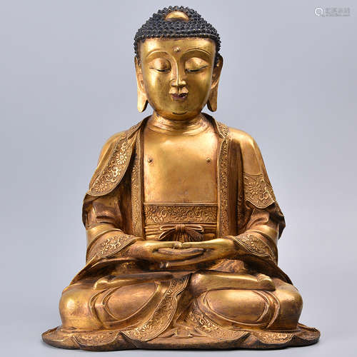 CHINESE GILT BRONZE FIGURE OF SHAKYAMUNI