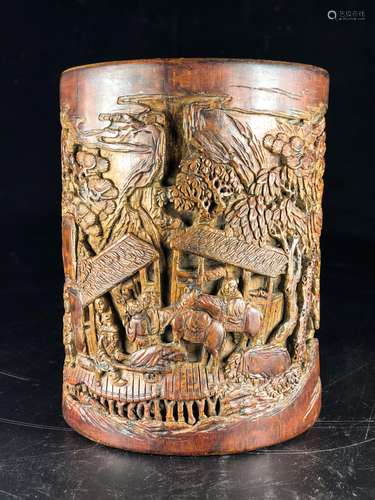 CHINESE BAMBOO CARVED BRUSH POT