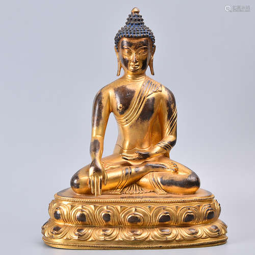 CHINESE GILT BRONZE FIGURE OF SHAKYAMUNI